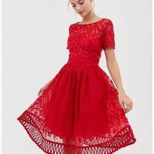 Red Dress with Lace Detailing: Chi Chi London: US Size 6 / UK Size 10